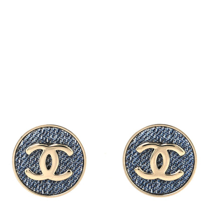 Chanel Metal Enamel CC Denim Heart Earrings Gold Blue 1 of 5