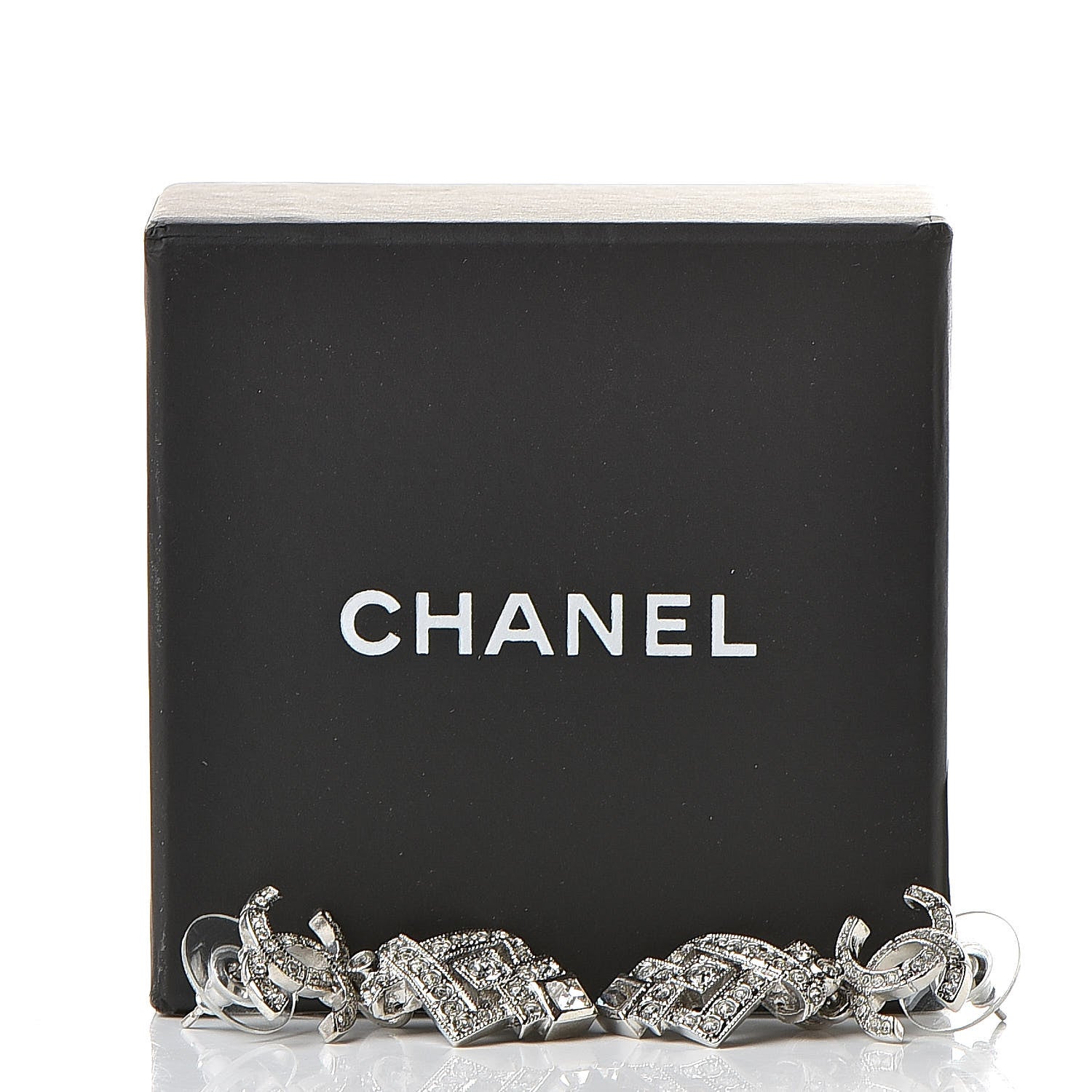 Chanel Crystal CC Drop Earrings Silver 5 of 5
