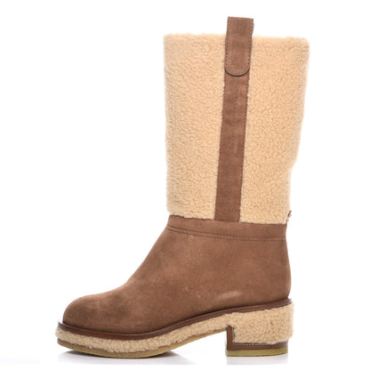Chanel Shearling Suede Calfskin High Boots 37 Brown Beige 1 of 12
