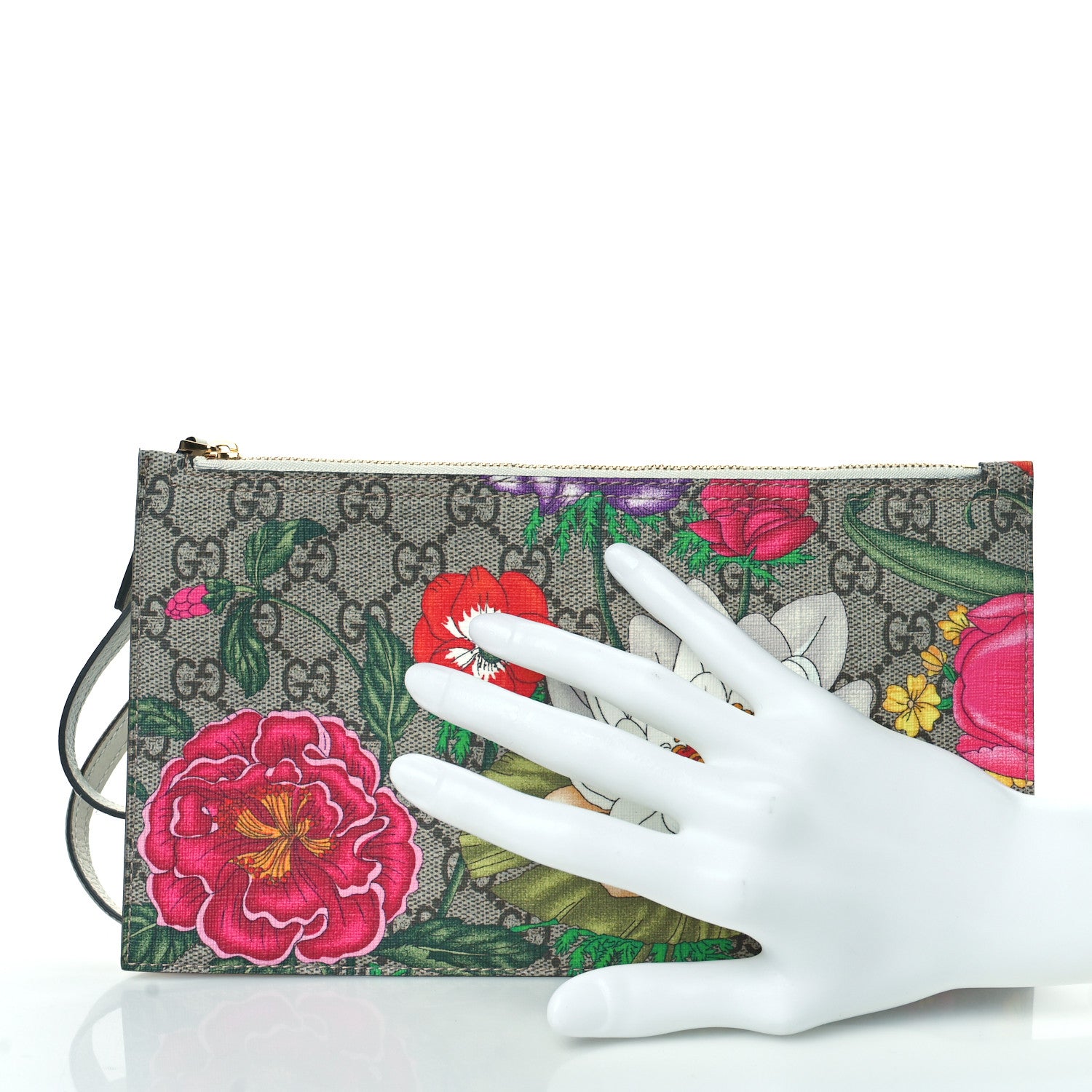 Gucci GG Supreme Monogram Flora Ophidia Pouch White 2 of 9