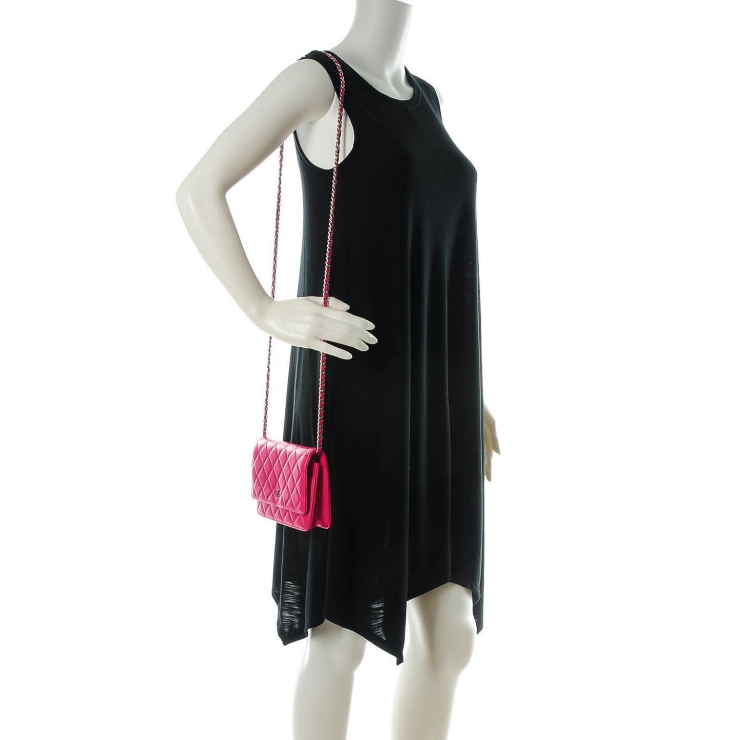 Lambskin Quilted Wallet On Chain WOC Dark Pink