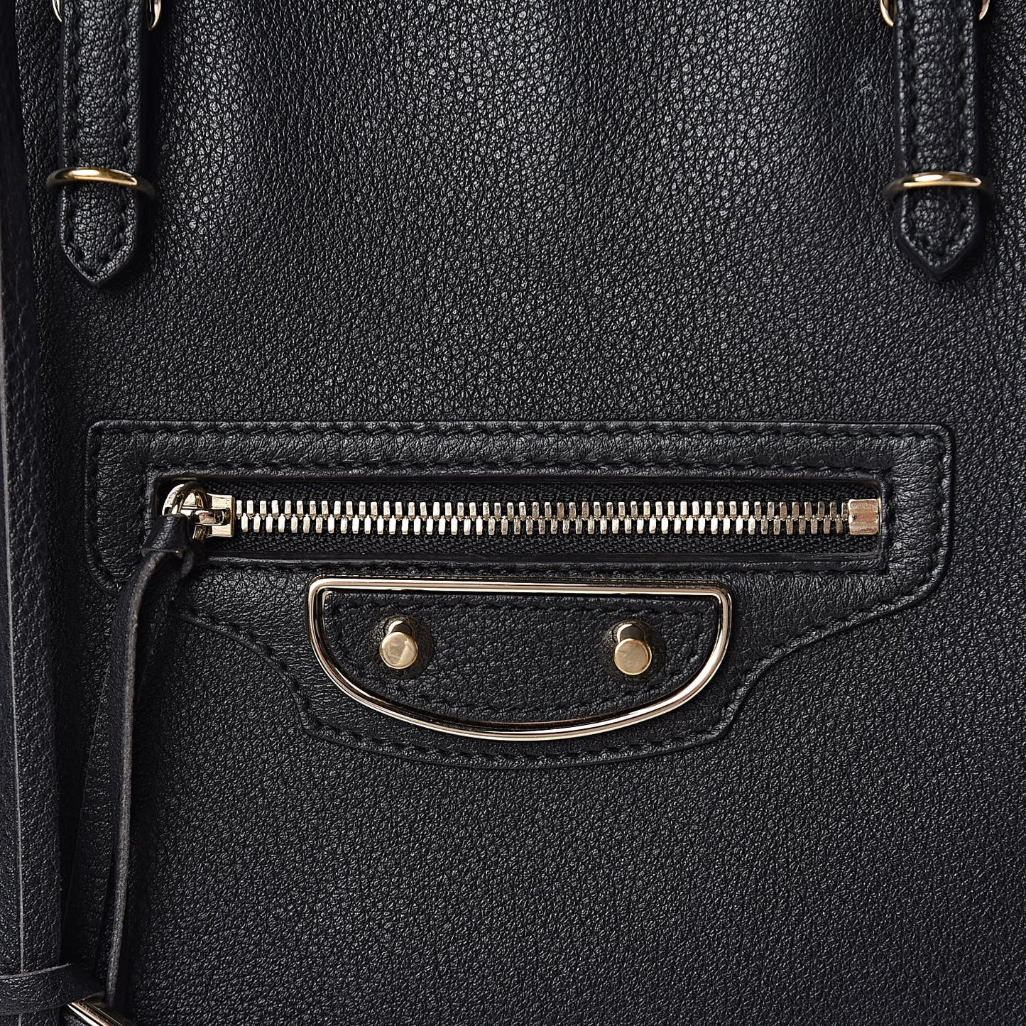 Grained Calfskin Gold Metallic Edge Hardware Papier A4 Tote Black