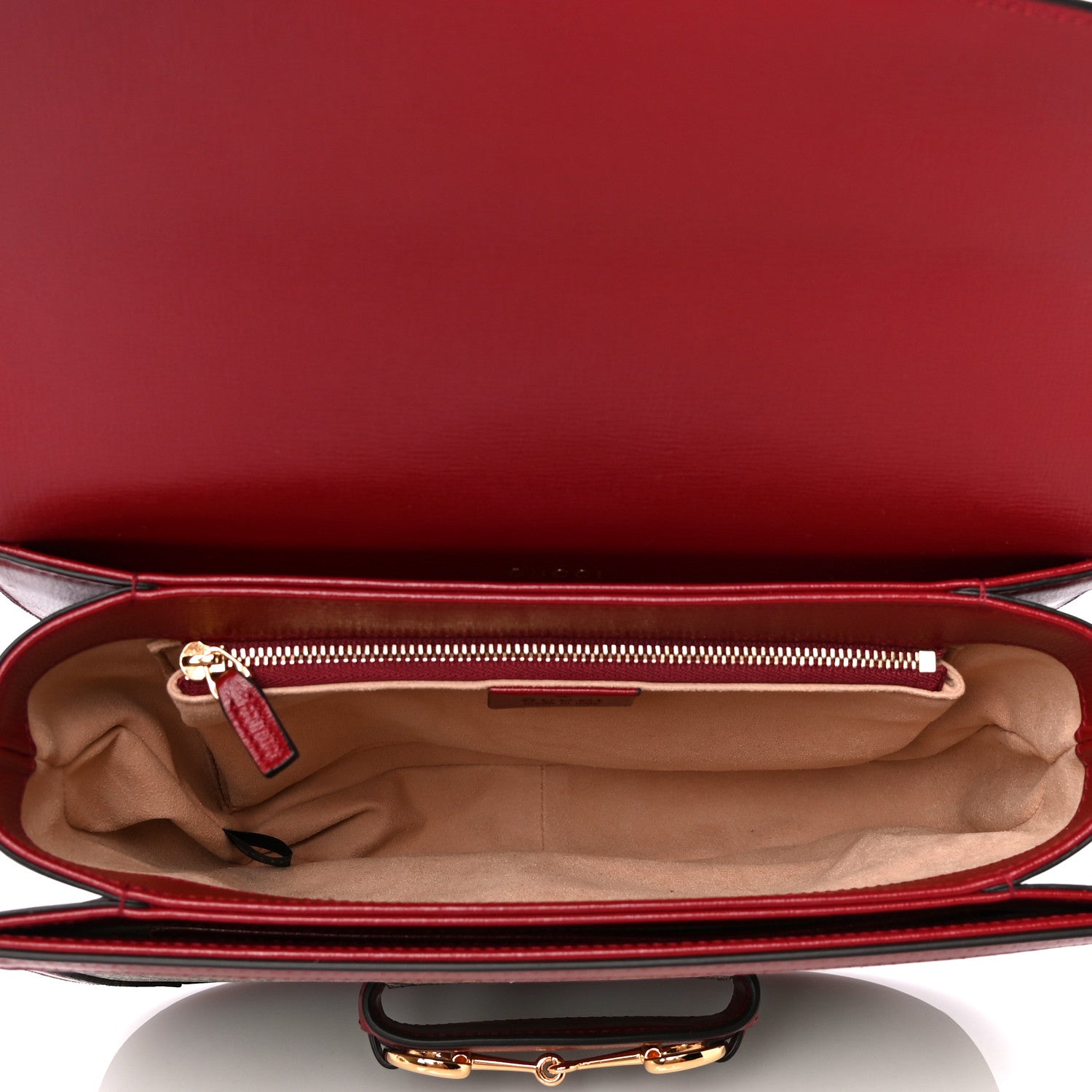 Gucci GG Supreme Monogram Azalea Calfskin Horsebit 1955 Shoulder Bag Beige Ebony New Cherry Red 5 of 8