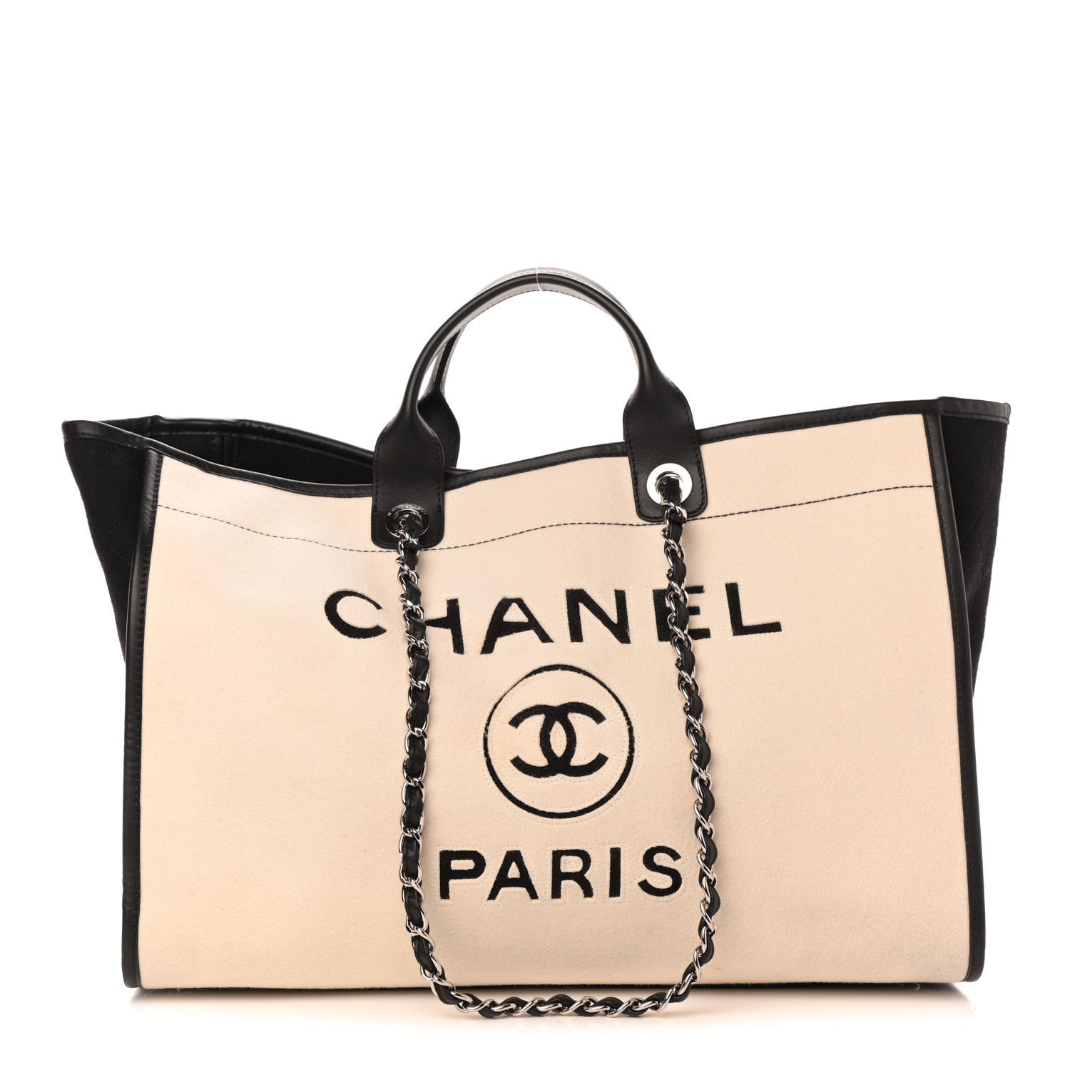 Chanel Wool Felt Calfskin Large Deauville Tote Black White 1 of 4