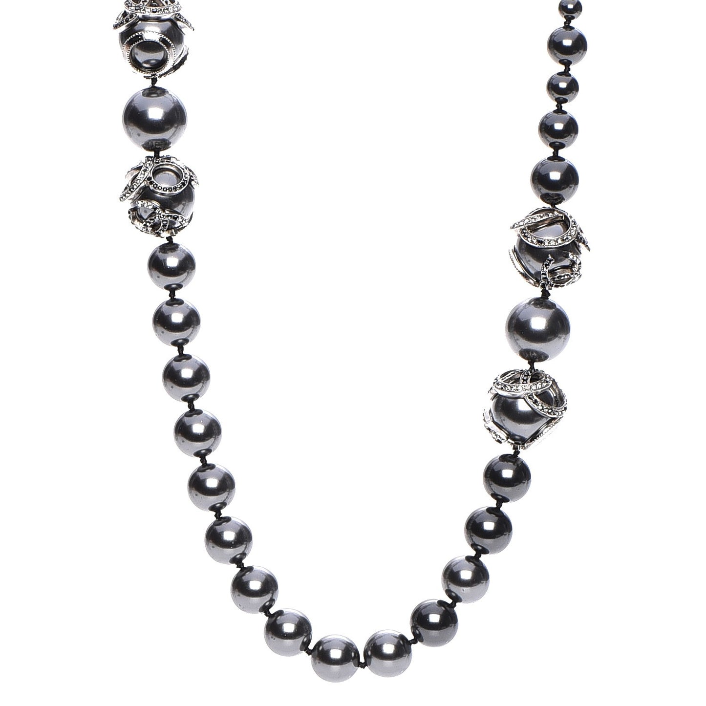 Graduated Pearl Crystal CC Long Necklace