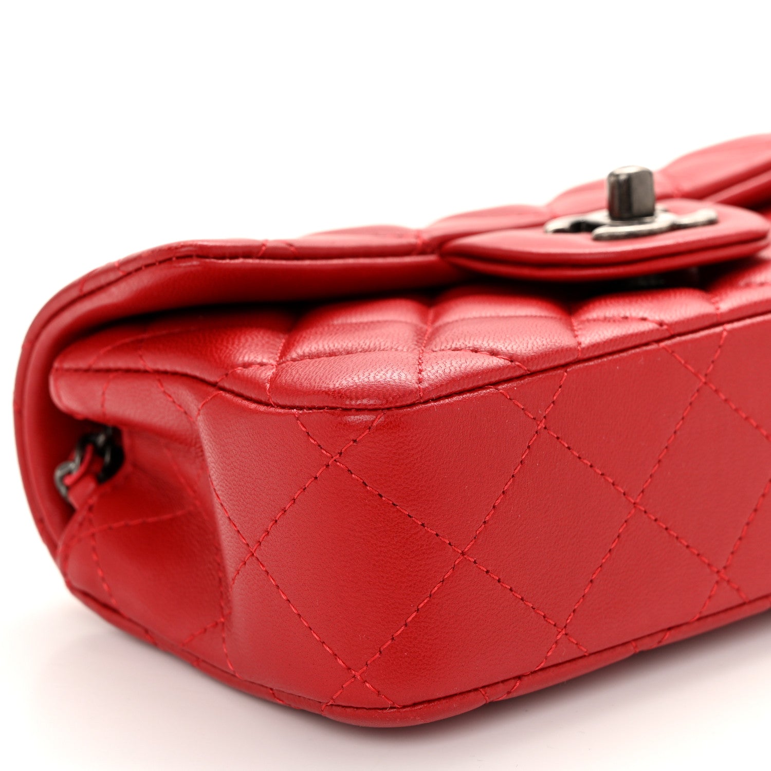 Chanel Lambskin Quilted Extra Mini Rectangular Flap Red 9 of 10