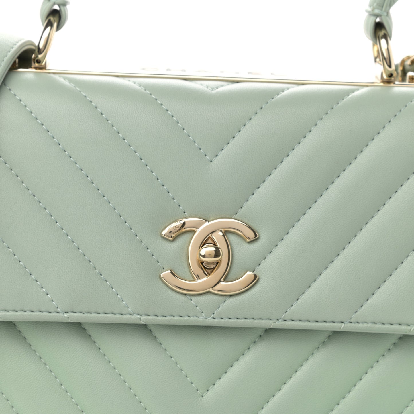 Lambskin Chevron Quilted Small Trendy CC Dual Handle Flap Bag Light Green