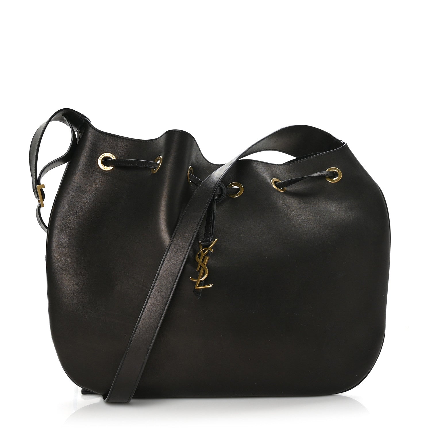 Saint Laurent Smooth Calfskin Paris VII Large Flat Hobo Black 1 of 8