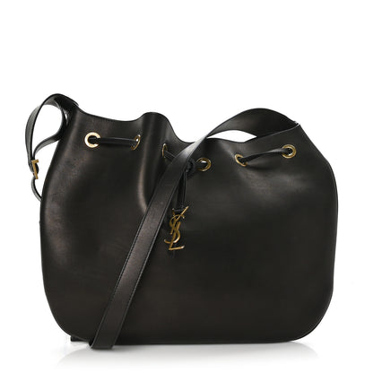 Saint Laurent Smooth Calfskin Paris VII Large Flat Hobo Black 1 of 8