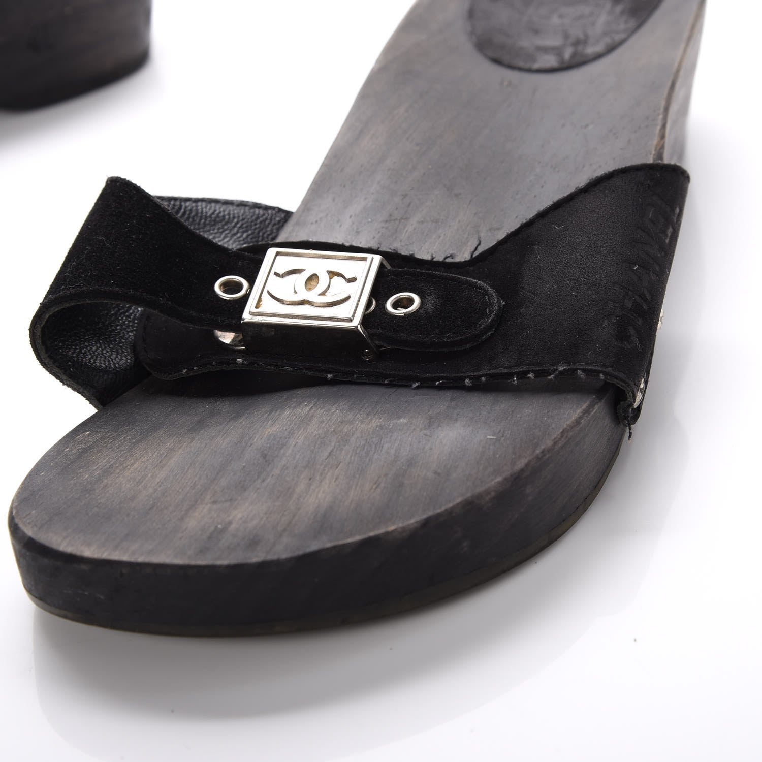 Chanel Suede CC Buckle Clogs 40 Black 10 of 11