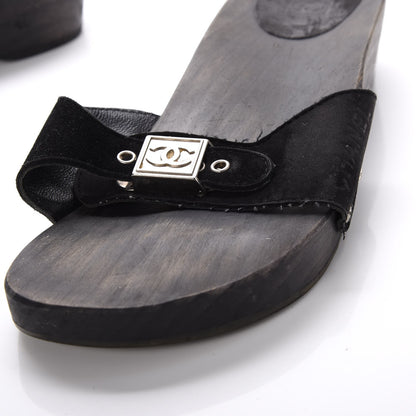 Chanel Suede CC Buckle Clogs 40 Black 10 of 11