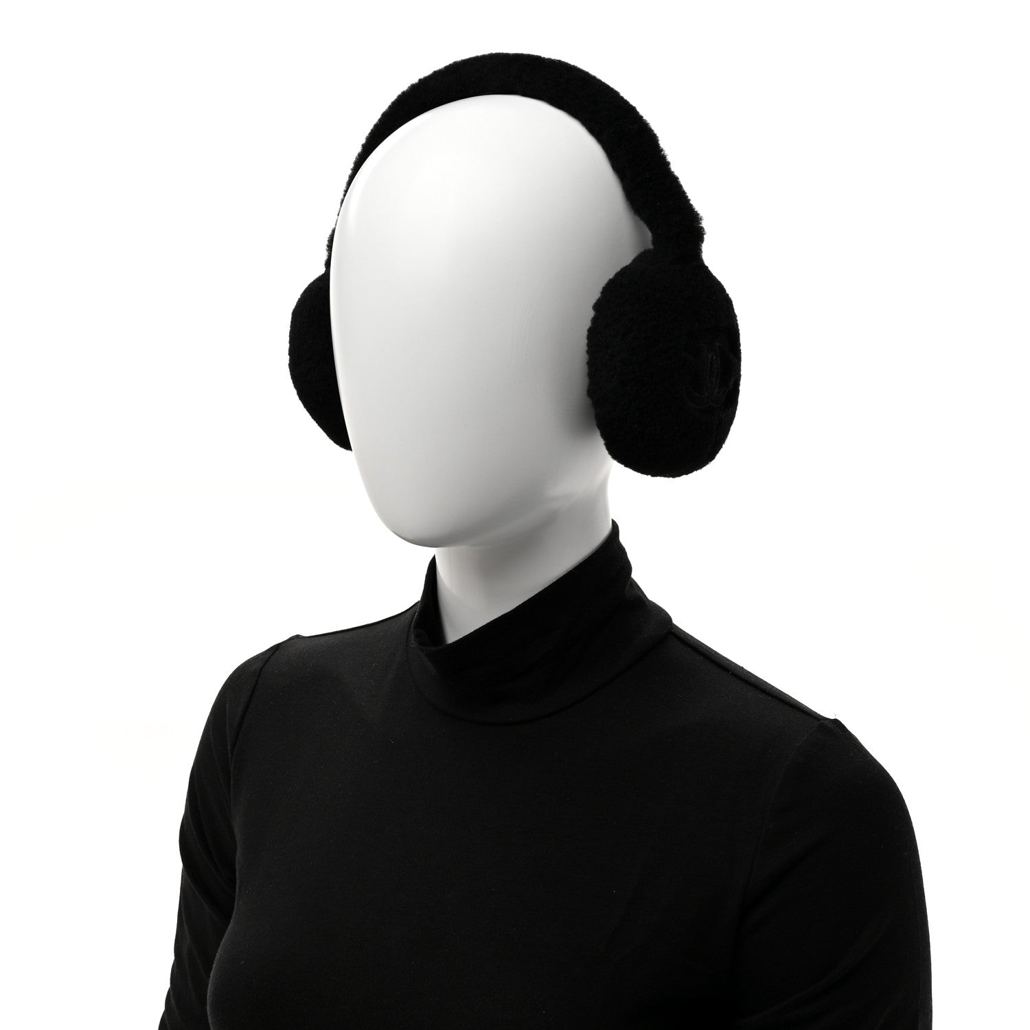 Chanel Shearling CC Ear Muffs Black 2 of 6