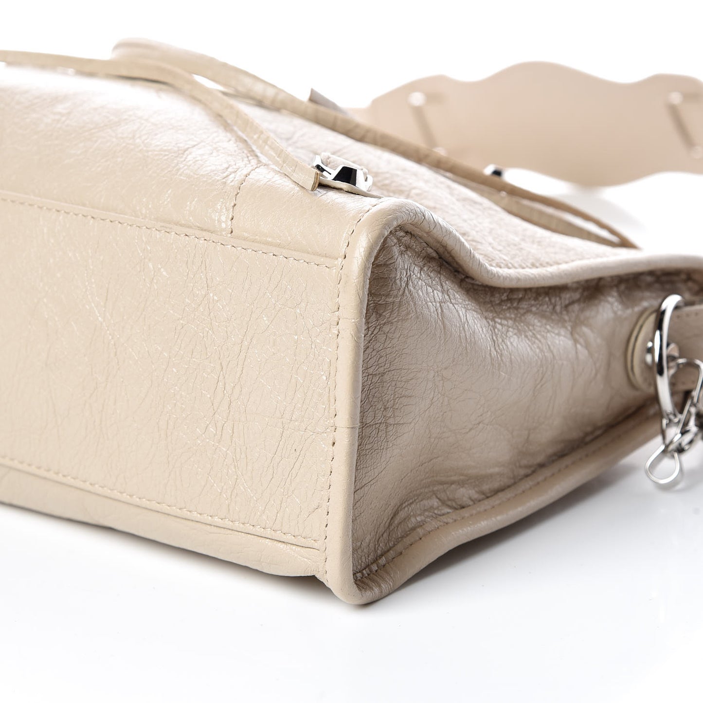 Agneau Classic Silver Hardware S City Logo Strap Light Beige Black