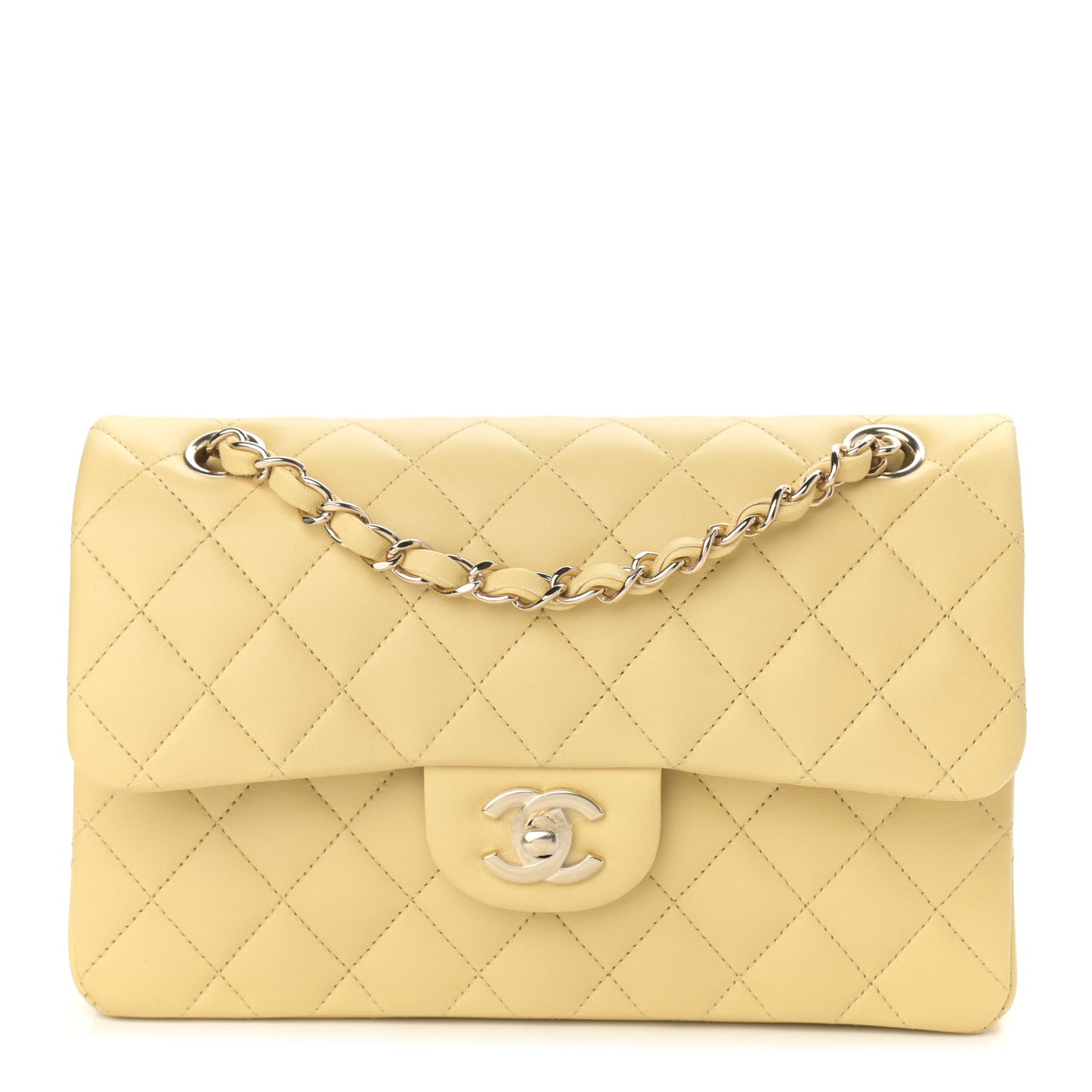 Lambskin Quilted Small Double Flap Yellow