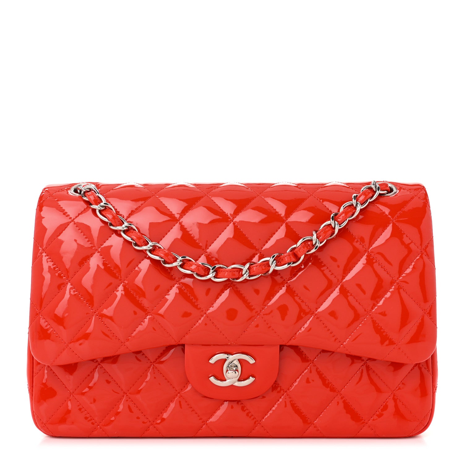 Chanel Patent Quilted Jumbo Double Flap Red 1 of 10
