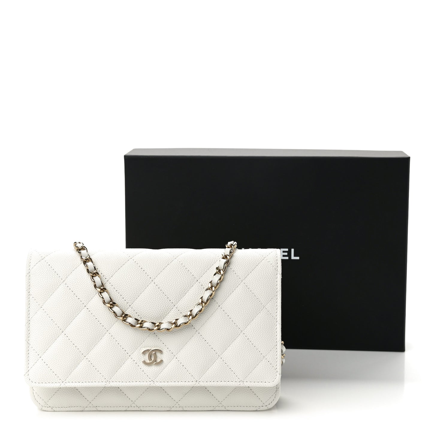 Caviar Quilted Wallet On Chain WOC White