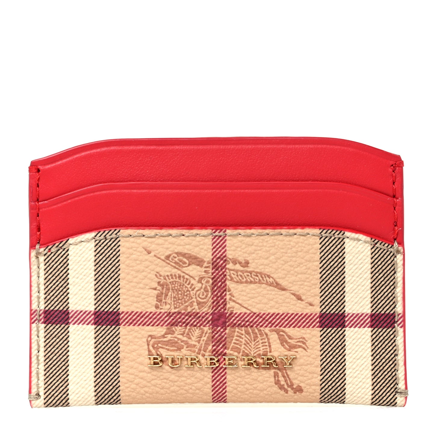 Soft Grain Calfskin Haymarket Check Izzy Card Case Red