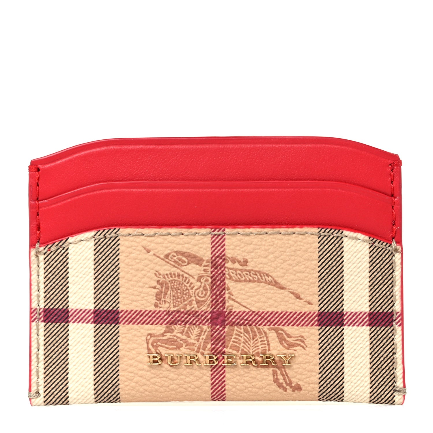 Burberry Soft Grain Calfskin Haymarket Check Izzy Card Case Red 1 of 9