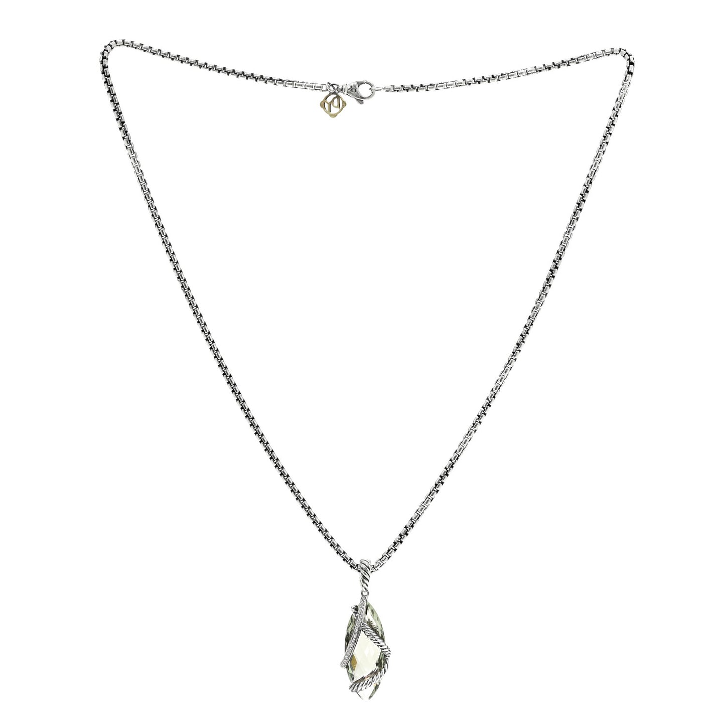 Sterling Silver Diamond Prasiolite Elongated Cable Wrap Pendant Necklace