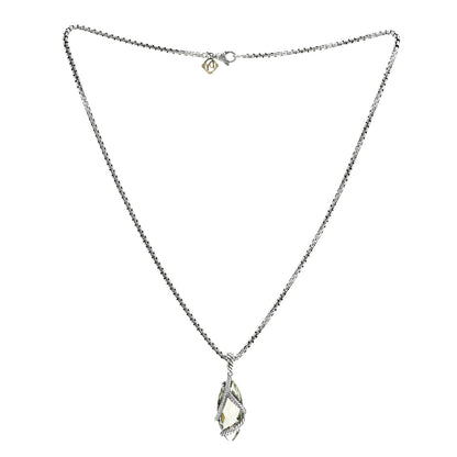 David Yurman Sterling Silver Diamond Prasiolite Elongated Cable Wrap Pendant Necklace 3 of 6