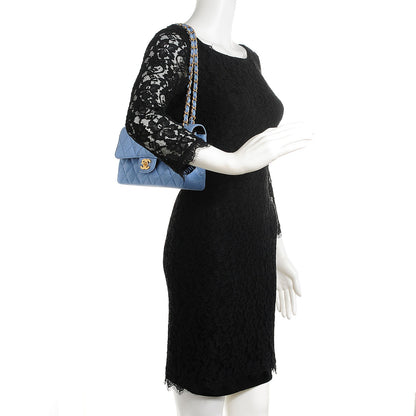 Chanel Woven Straw Quilted Small Double Flap Blue 2 of 8