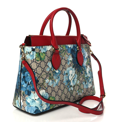 Gucci GG Supreme Monogram Blooms Small Zip Top Tote Beige Blue Navy Hibiscus Red 2 of 10