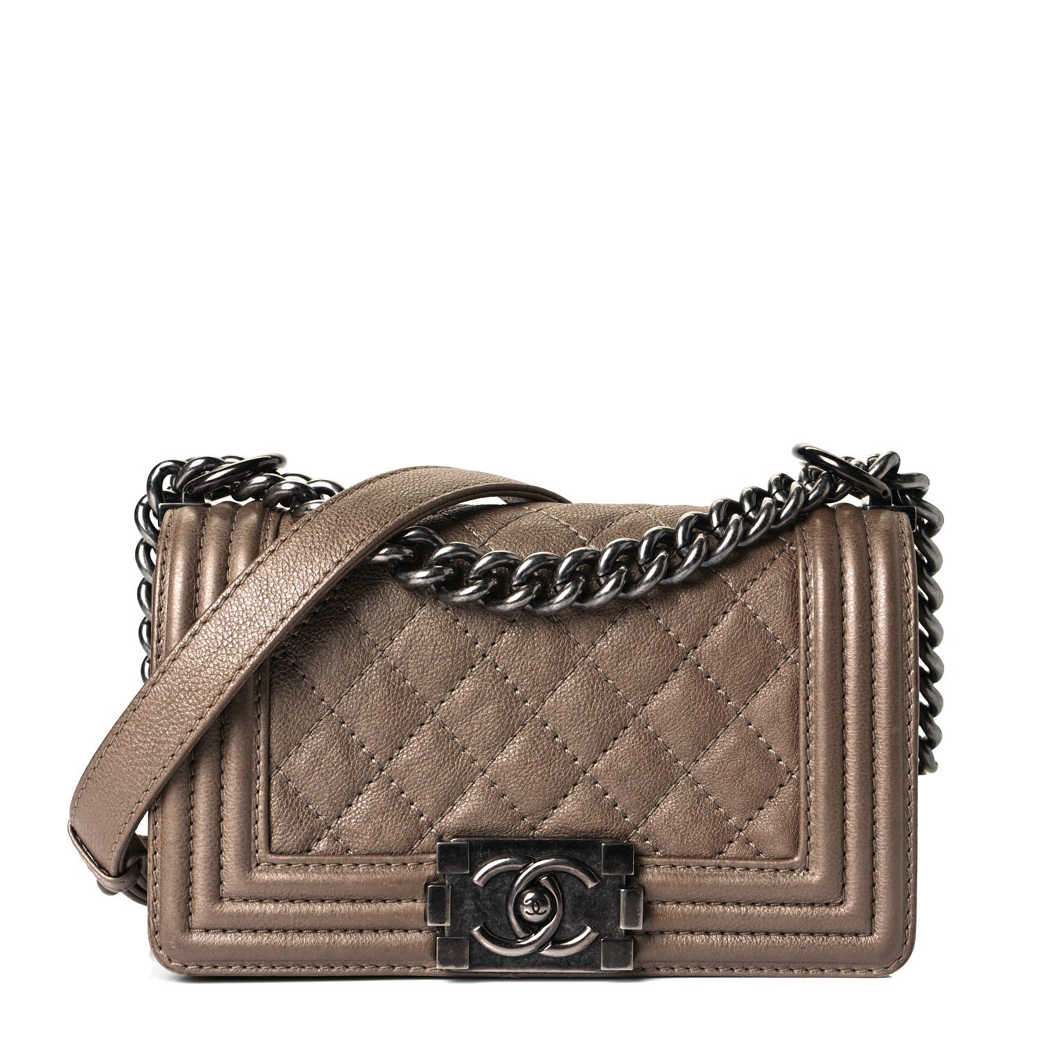 Chanel Metallic Calfskin Quilted Small Boy Flap Taupe 1 of 6