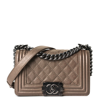 Chanel Metallic Calfskin Quilted Small Boy Flap Taupe 1 of 6