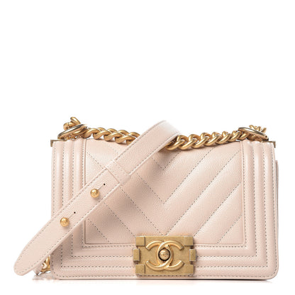 Chanel Caviar Chevron Quilted Small Boy Flap Light Beige 1 of 9