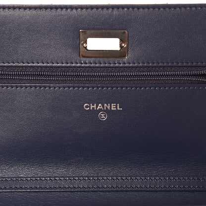 Chanel Canvas Printed Quilted 2.55 Reissue Wallet On Chain WOC White Black Navy Blue 9 of 14