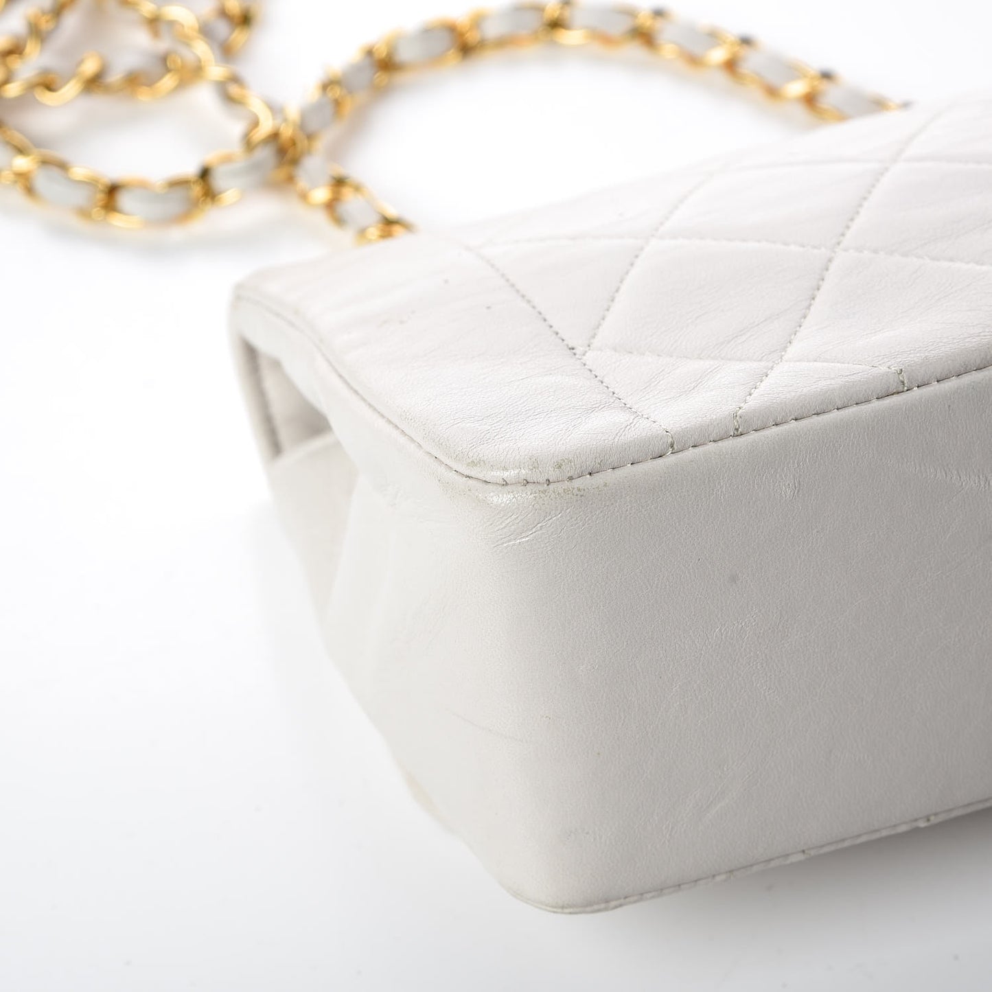 Lambskin Quilted Small Single Flap White