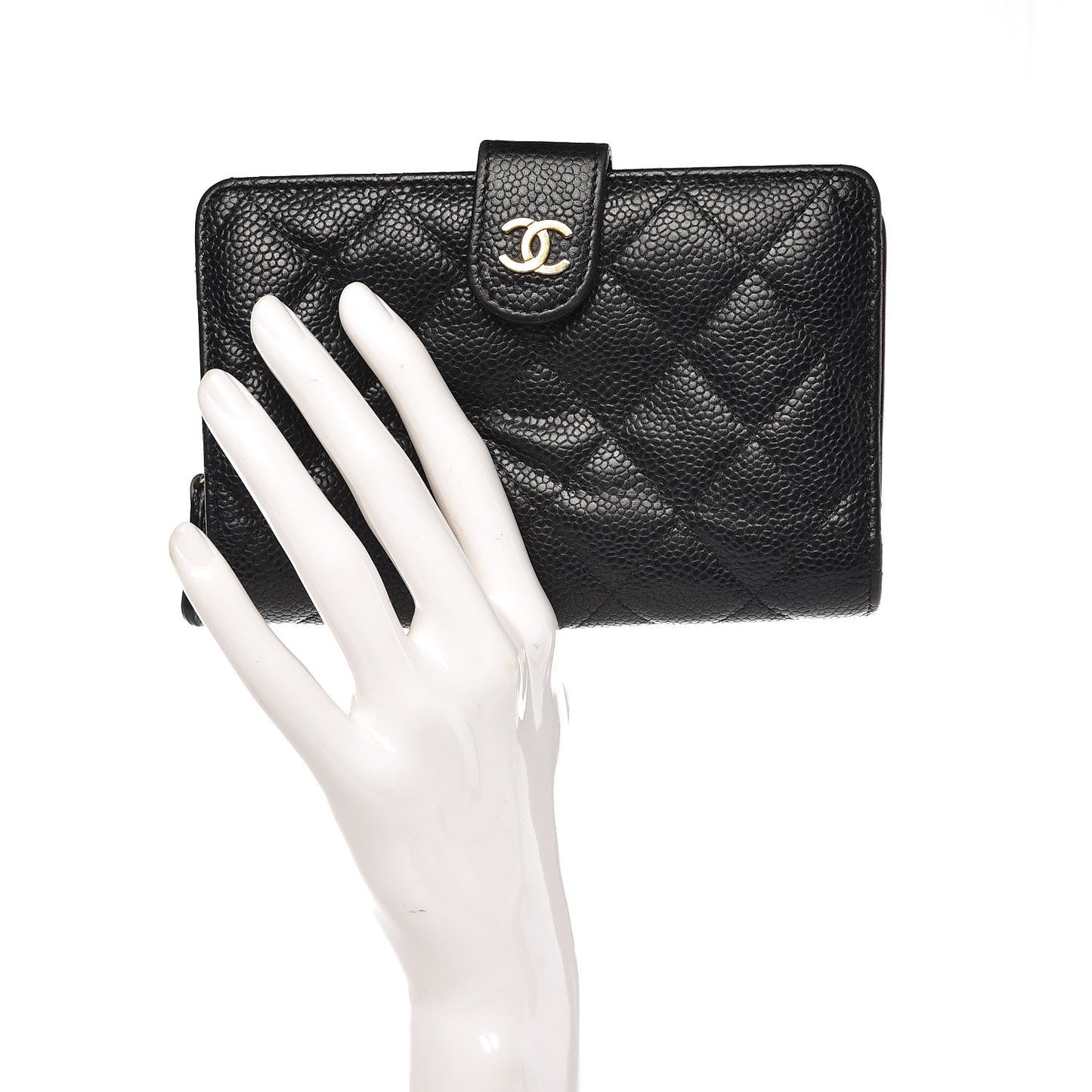 Caviar Quilted Zipped Pocket Wallet Black