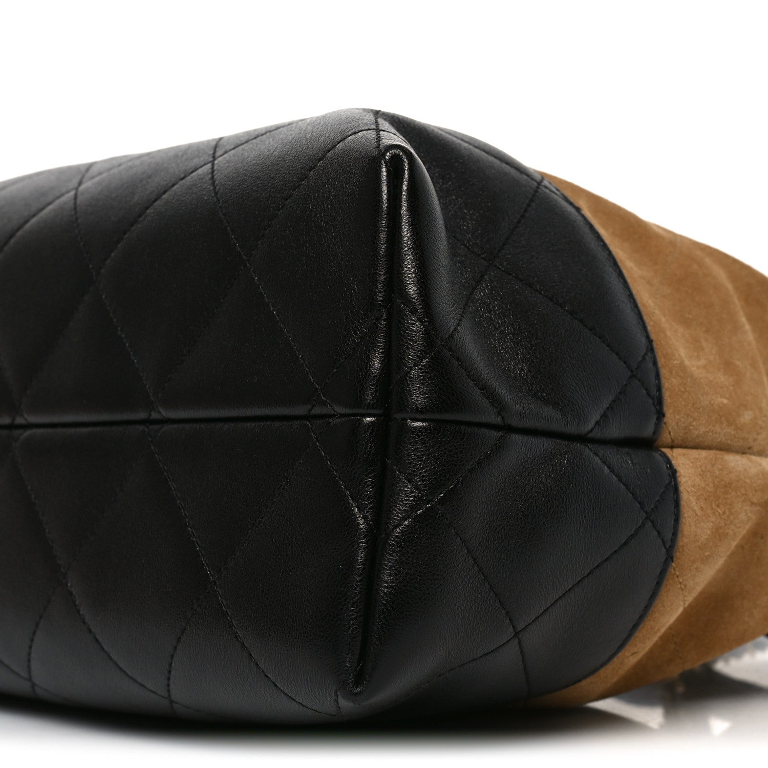 Chanel Suede Calfskin Shiny Lambskin Quilted Small Coco Base Shopping Bag Beige Black 10 of 10