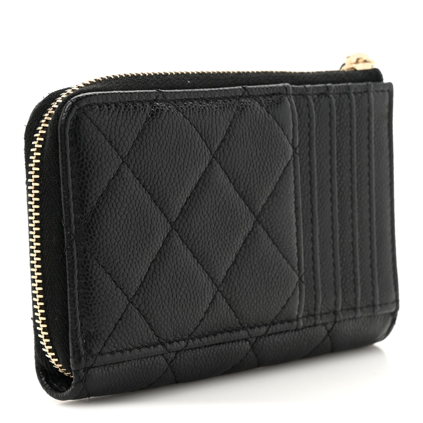 Caviar Quilted CC Zip Around Card Holder Black