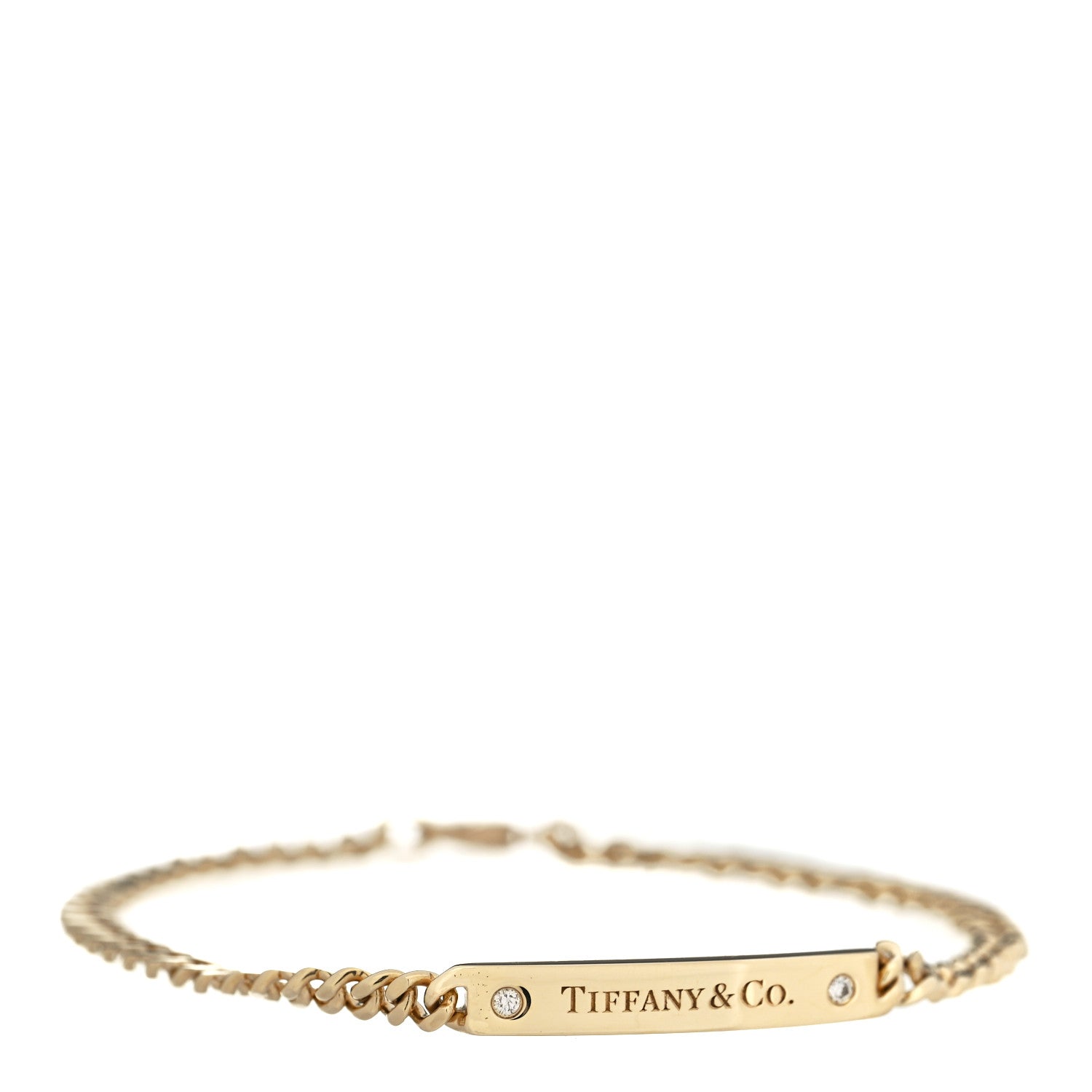 Tiffany 18K Yellow Gold Diamond Micro Link ID Chain Bracelet 1 of 3