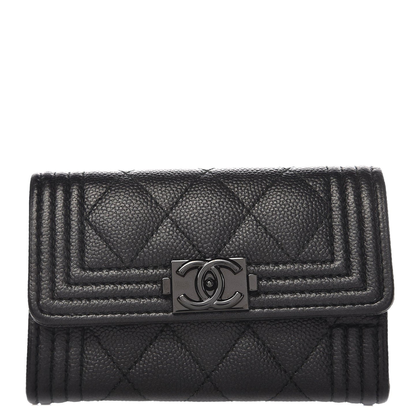 Caviar Quilted Boy Flap Card Holder So Black