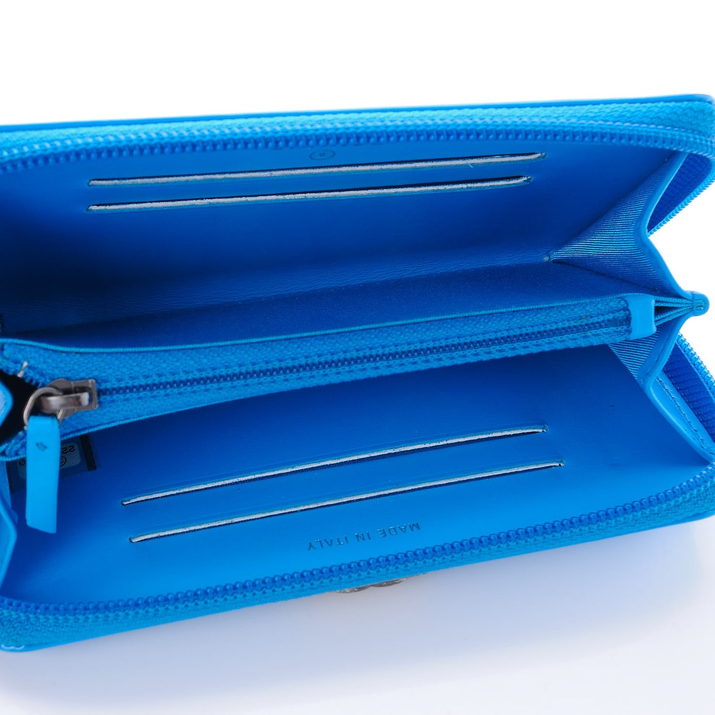 Patent Quilted Small Boy Zip Around Wallet Blue
