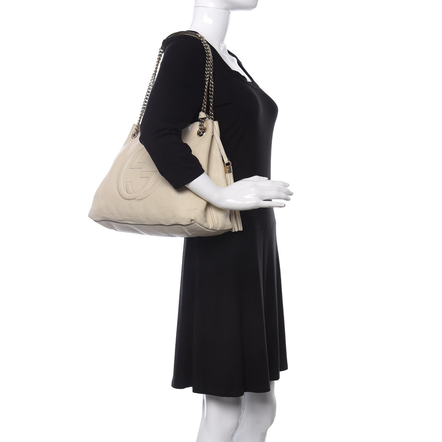 Pebbled Calfskin Medium Soho Chain Shoulder Bag Off White