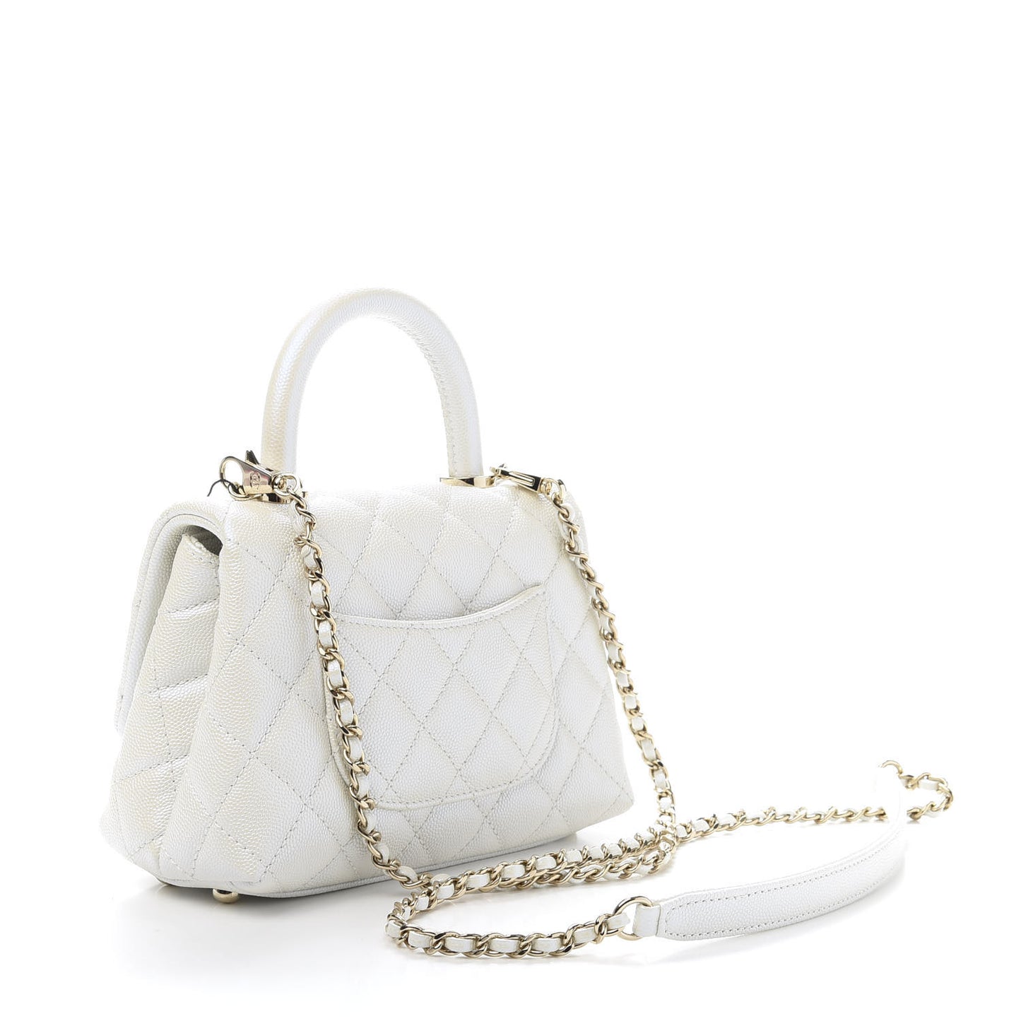Iridescent Caviar Quilted Extra Mini Coco Handle Flap White
