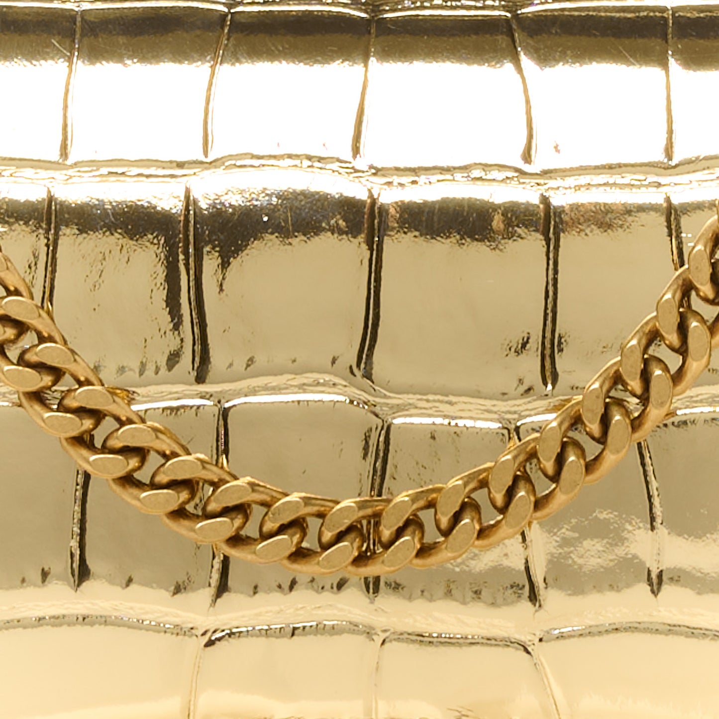 Metallic Calfskin Crocodile Embossed Hourglass Chain Bag Gold