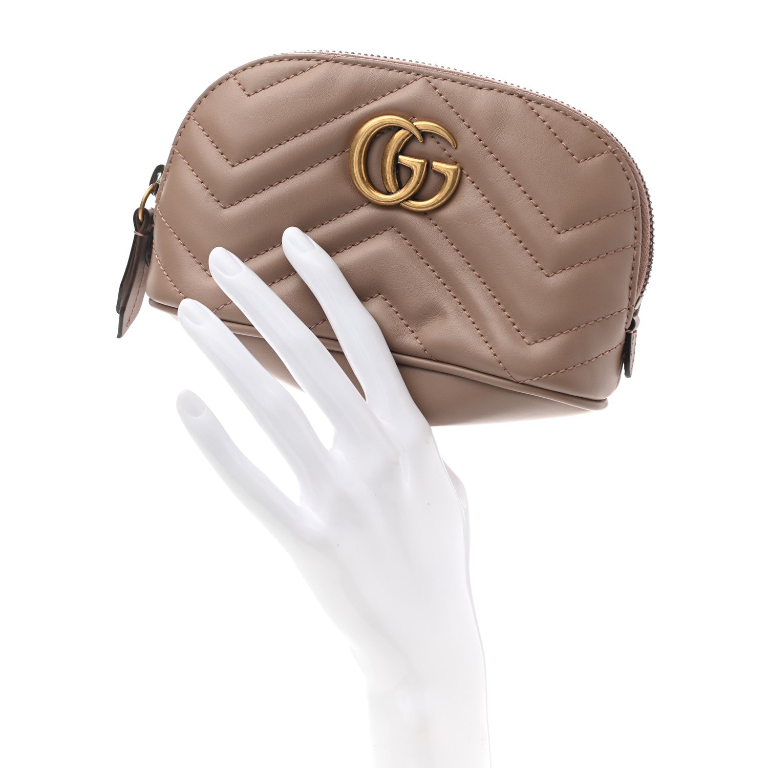 Gucci Calfskin Matelasse GG Marmont Pouch Cosmetic Case Porcelain Rose 2 of 7