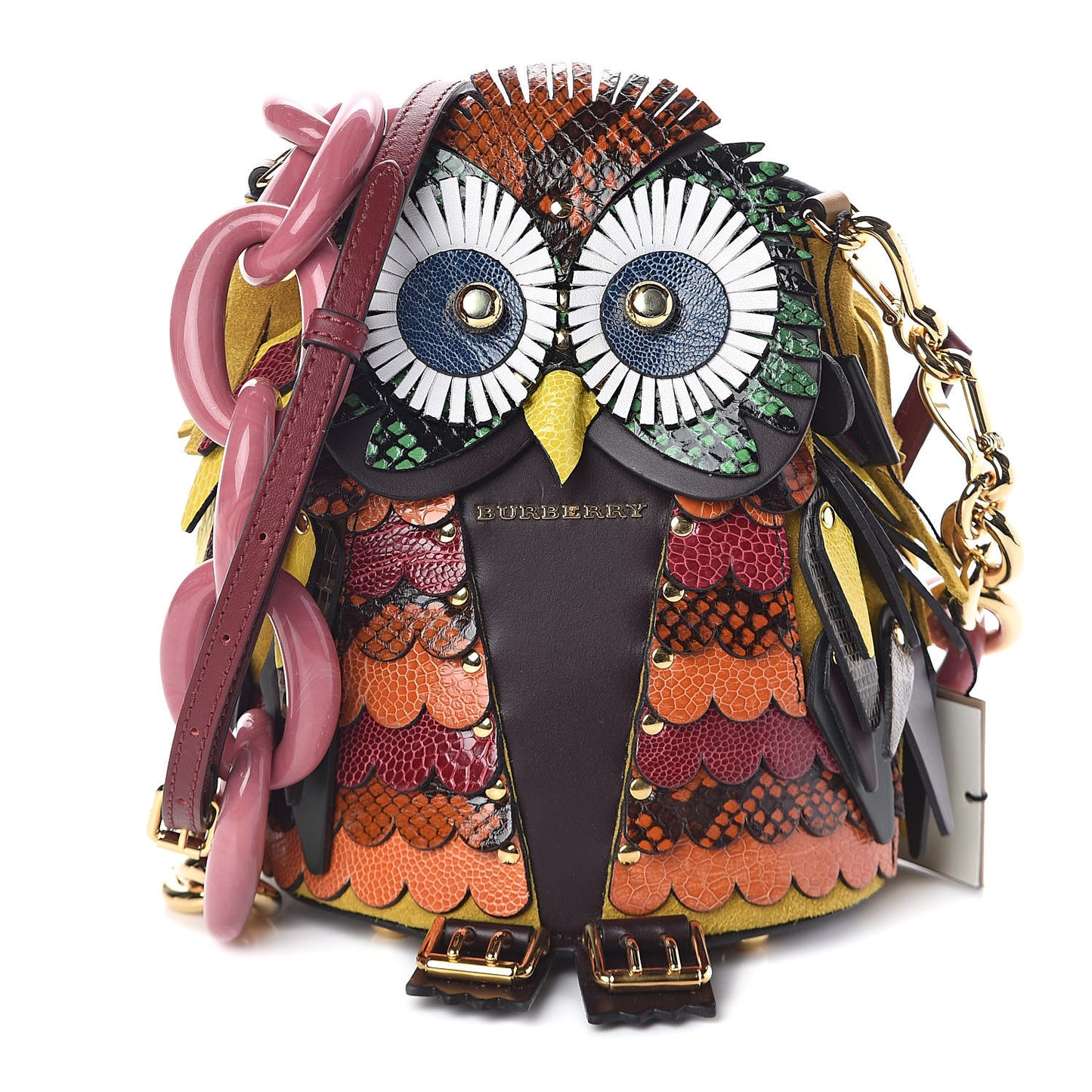 Suede Calfskin Watersnake The Owl Crossbody Bag Pale Apricot