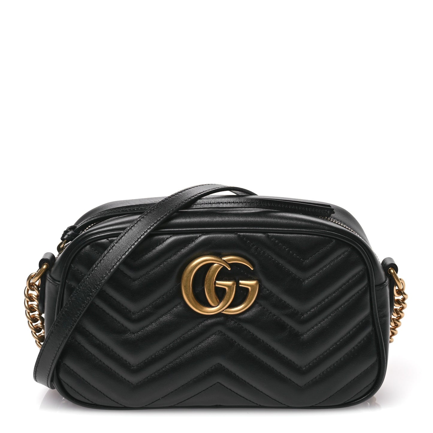 Calfskin Matelasse Small GG Marmont Chain Shoulder Bag Black