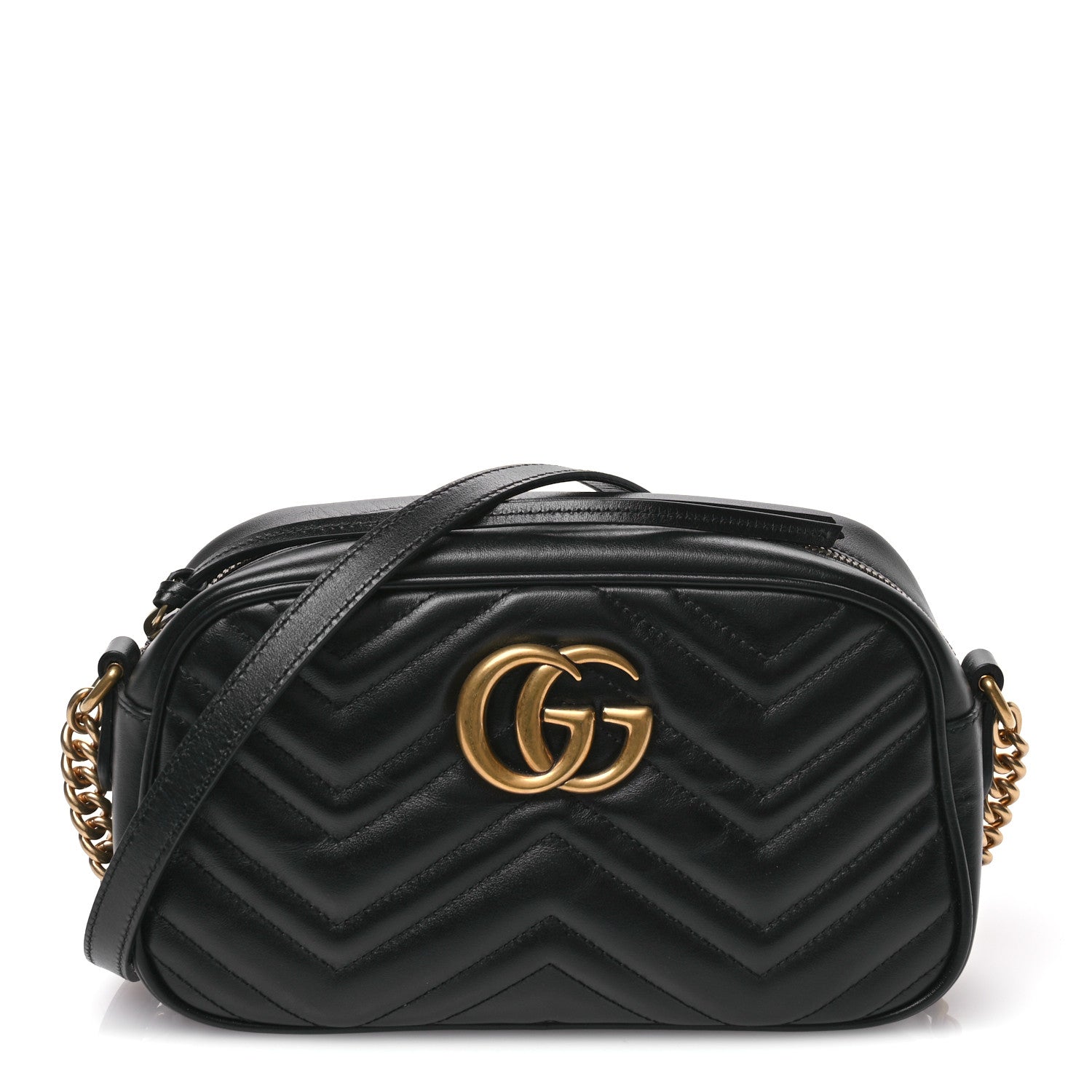 Gucci Calfskin Matelasse Small GG Marmont Chain Shoulder Bag Black 1 of 10