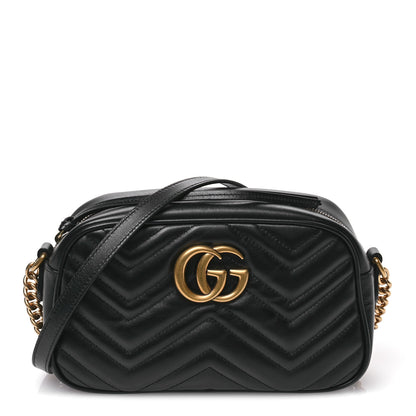 Gucci Calfskin Matelasse Small GG Marmont Chain Shoulder Bag Black 1 of 10