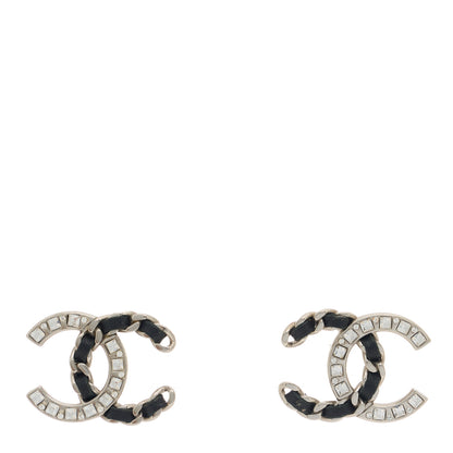 Chanel Crystal Baguette Lambskin Chain CC Vintage Allure Stud Earrings Black Silver 1 of 5