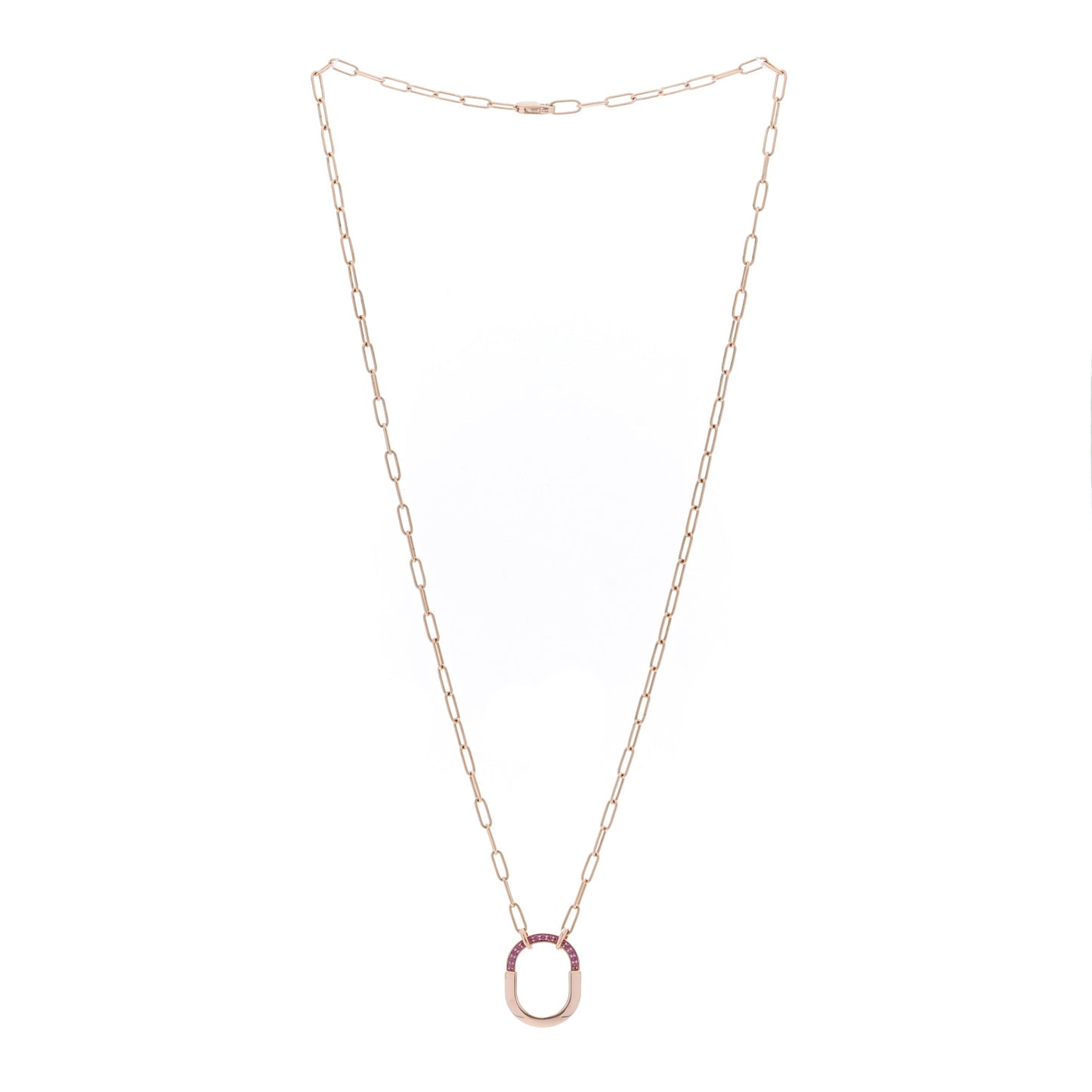 18K Rose Gold Pink Sapphire Small Lock Pendant Necklace