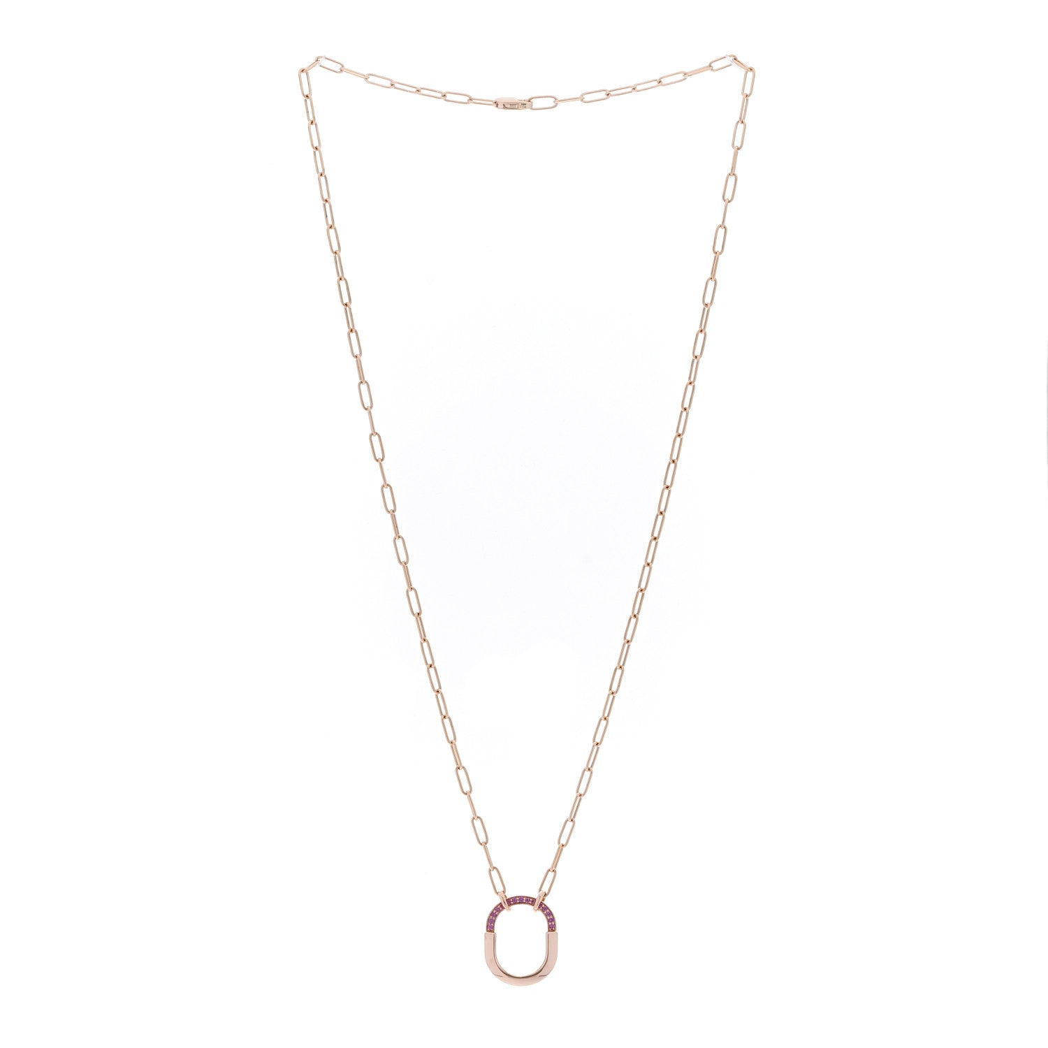 Tiffany 18K Rose Gold Pink Sapphire Small Lock Pendant Necklace 3 of 6