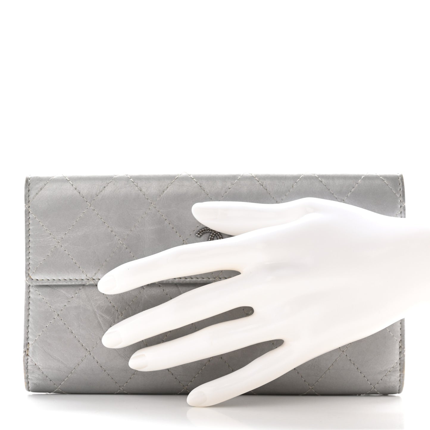 Aged Metallic Calfskin Large Palette Flap Wallet Silver