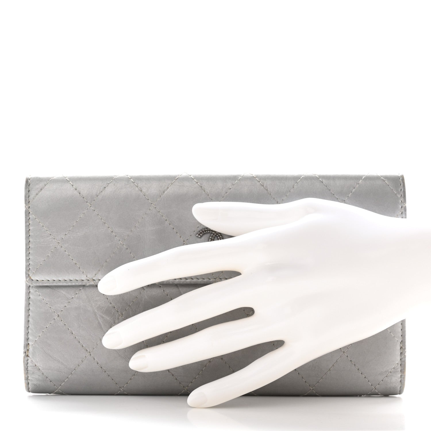 Chanel Aged Metallic Calfskin Large Palette Flap Wallet Silver 2 of 18